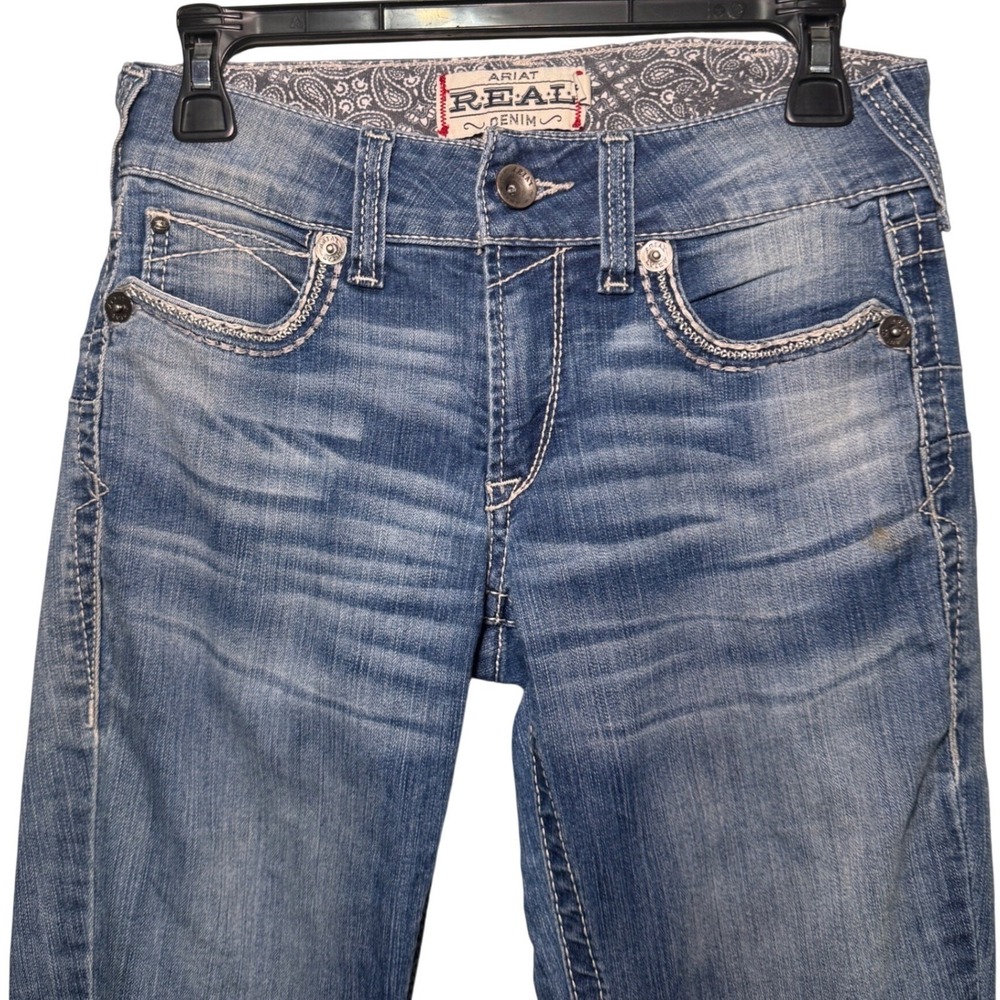 Ariat REAL Denim Womens 28R Straight Leg Jeans Medium Wash Distressed R.E.A.L. - Picture 2 of 9